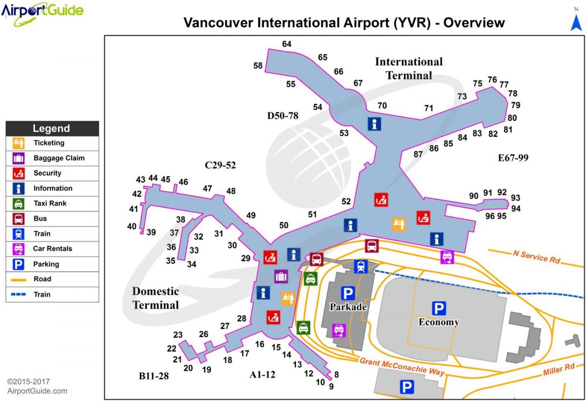 vankūveras lidostā izlidošanas karte