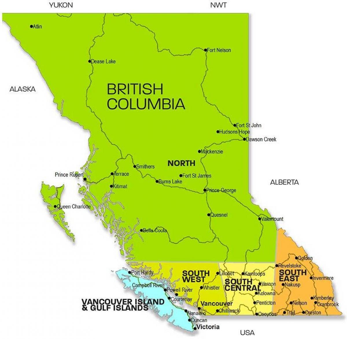 Kartes britu kolumbijas reģionos