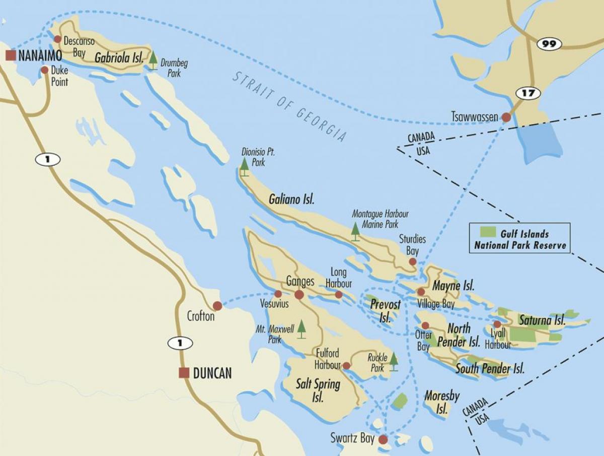 karte līča salām, bc, kanāda