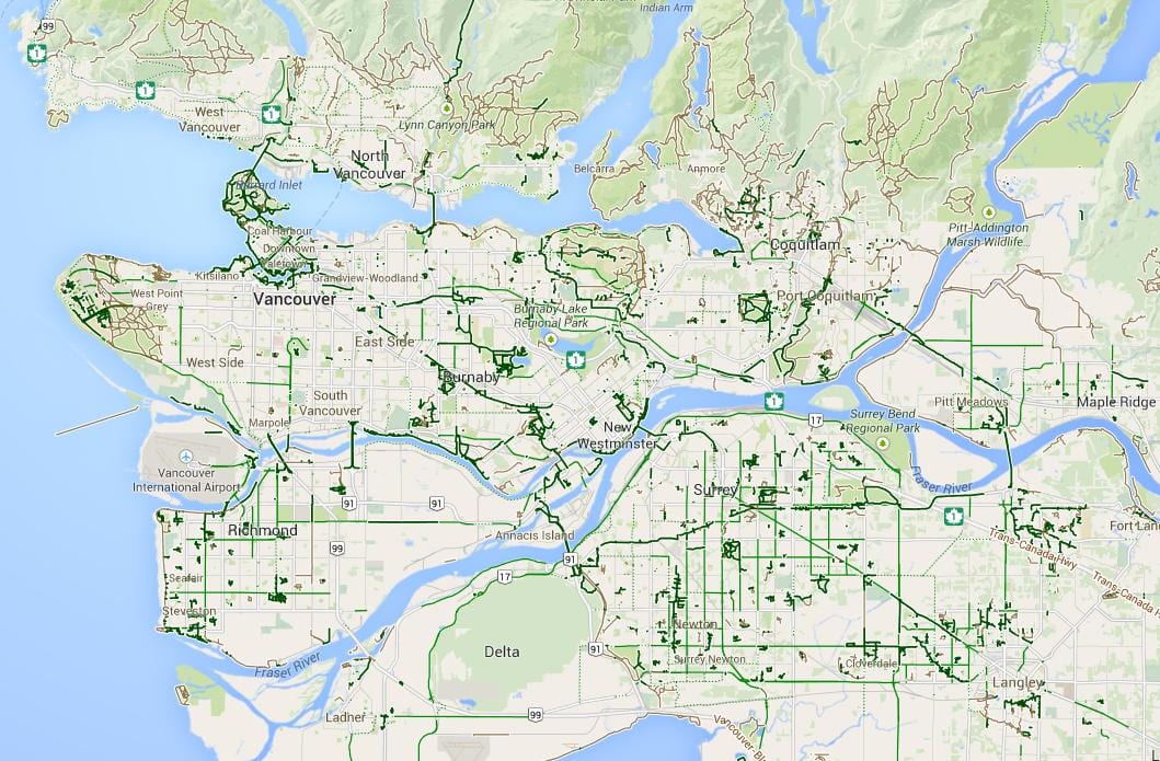 Karte metro vancouver riteņbraukšana