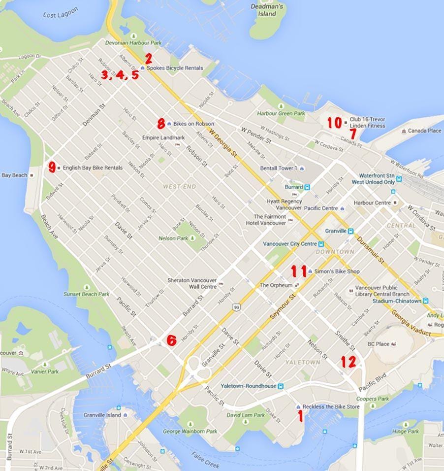 Karte stanley park riteņbraukšana