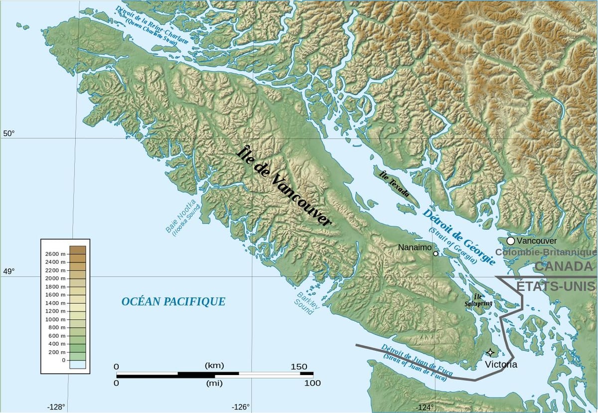 Karte topogrāfiskās vancouver island