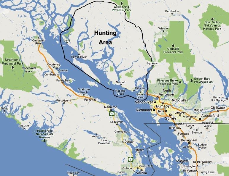 Karte vancouver island, medībām