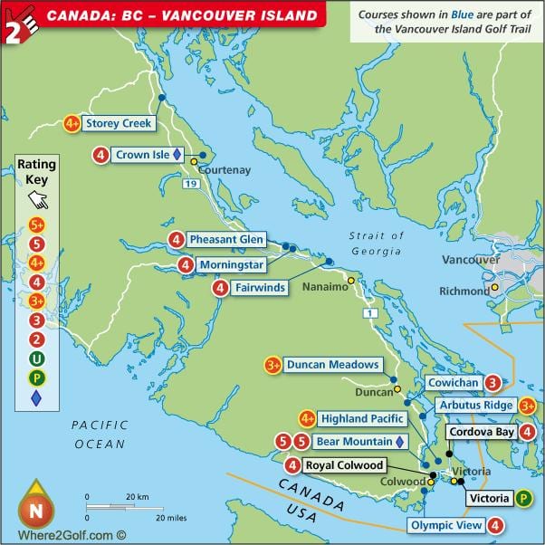 Karte vancouver island golfa kursi