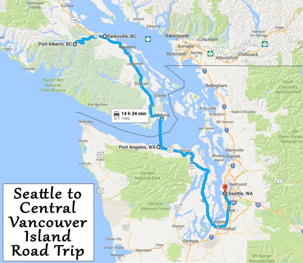 Karte vancouver island ceļu ceļojums