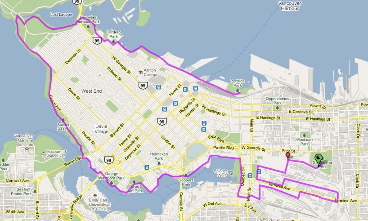 pilsētas vancouver velosipēdu karte