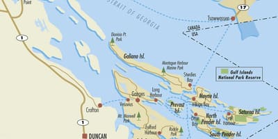 Karte līča salām, bc, kanāda