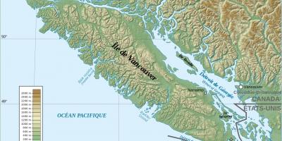 Karte topogrāfiskās vancouver island