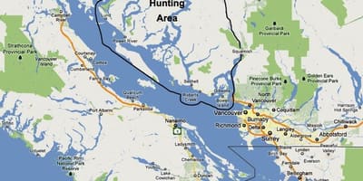 Karte vancouver island, medībām